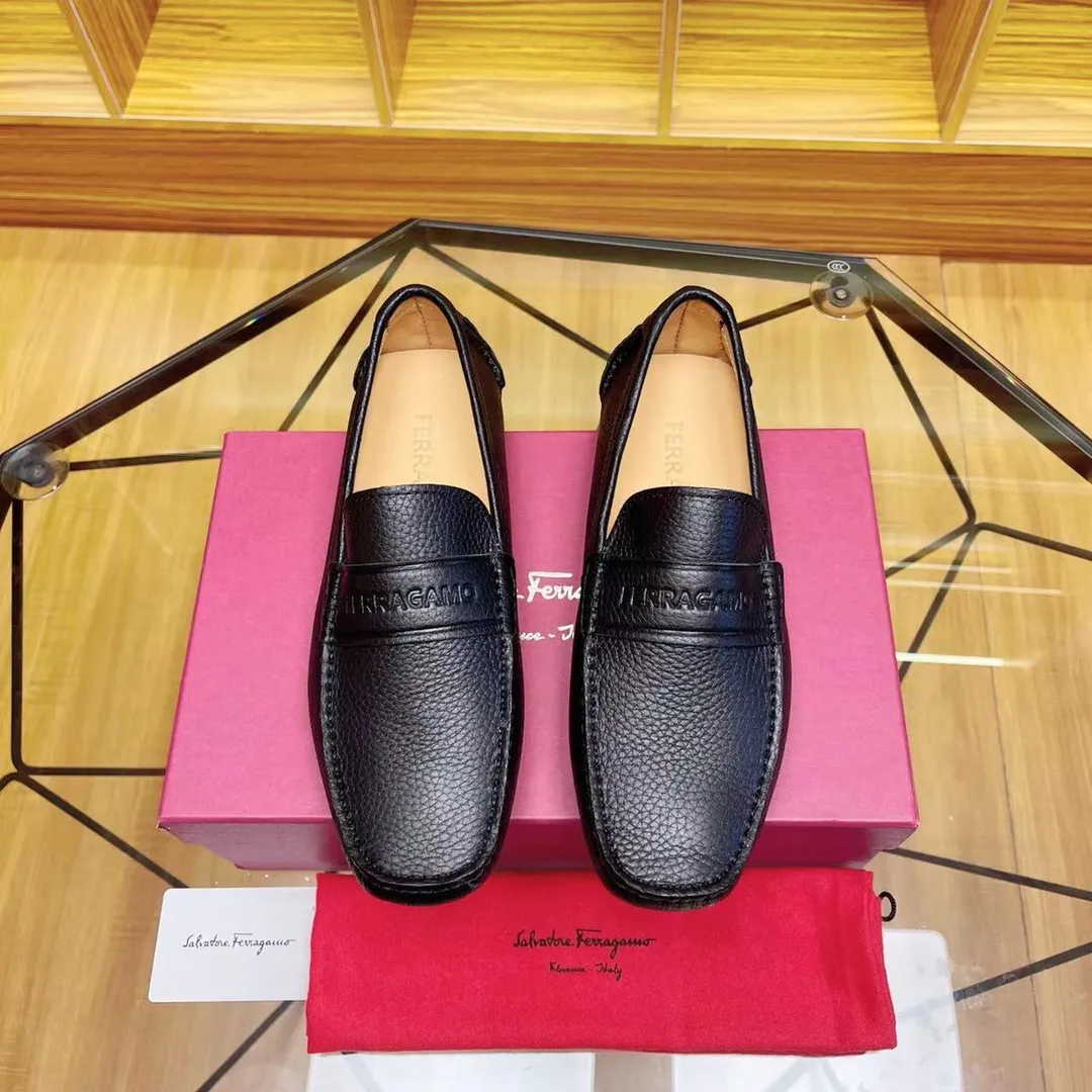 Men's shoes 💰560Ferragamo high-end quality 🔥 black pebbled ➕ cowhide lining size 38-45